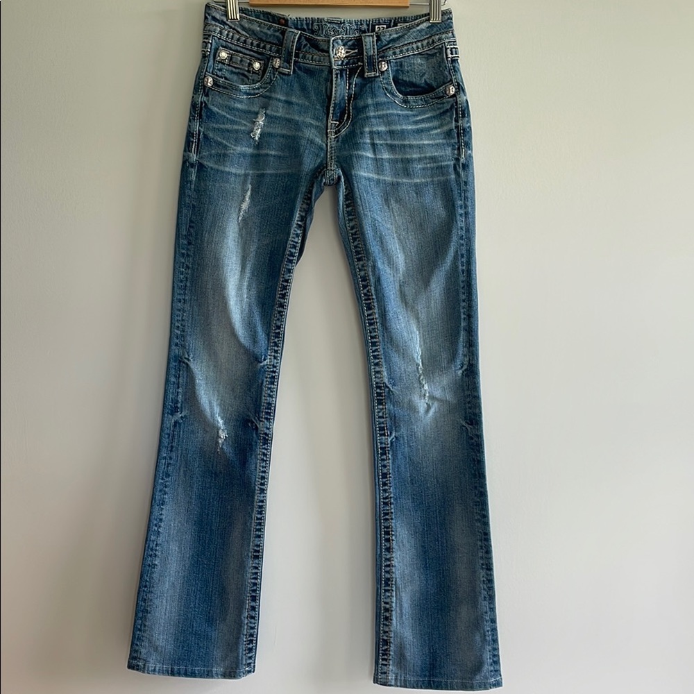 Miss Me Blue Bootcut Jeans with Distressed Detailing